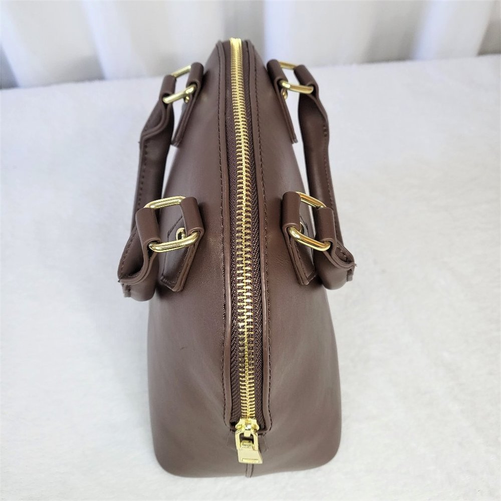 Mata Faux Leather Brown Handbags With 2 Straps & Gold Zipper - Picture 4 of 10